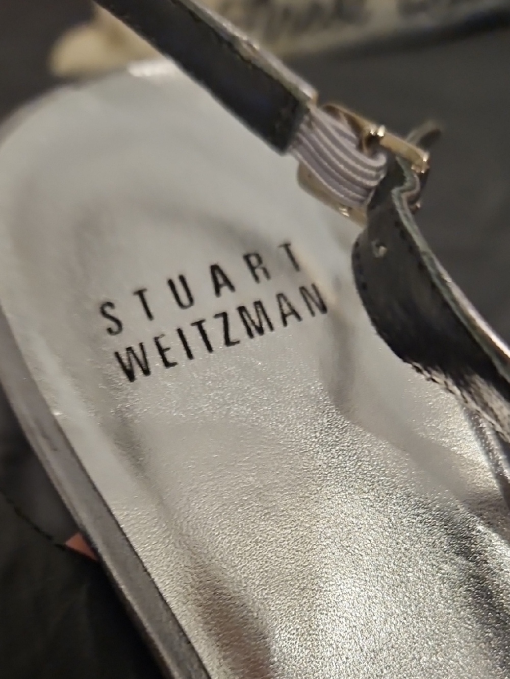 Stuart Weitzman Silver‎ Lace Pointed Sparkley Slingback Heels Size 6 - Picture 2 of 5